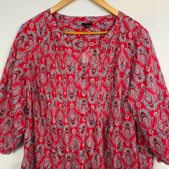 Talbots Womens 3/4 Sleeve Button Down Tunic Shirt 2X Paisley Breathable Boho - Picture 2 of 12